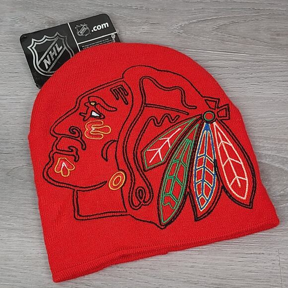 Chicago Blackhawks Reebok Cuffless Knit Beanie Hat Red NHL NWT - Picture 1 of 6